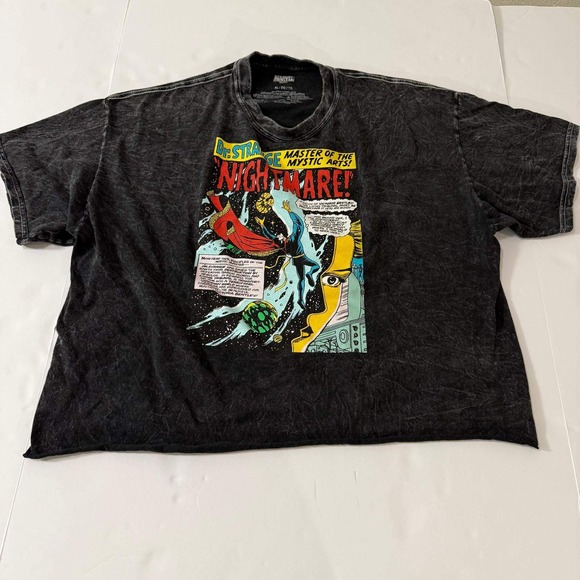 Marvel Tops - Marvel Dr Strange Comic Graphic Acid Wash Crop Top T-Shirt XL Gray Nightmare